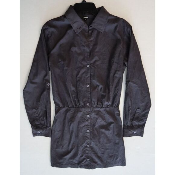 Monrow HD0511 Women Sz M Faded Black Poplin Button-Up Collared Shirt Dress - Picture 10 of 13